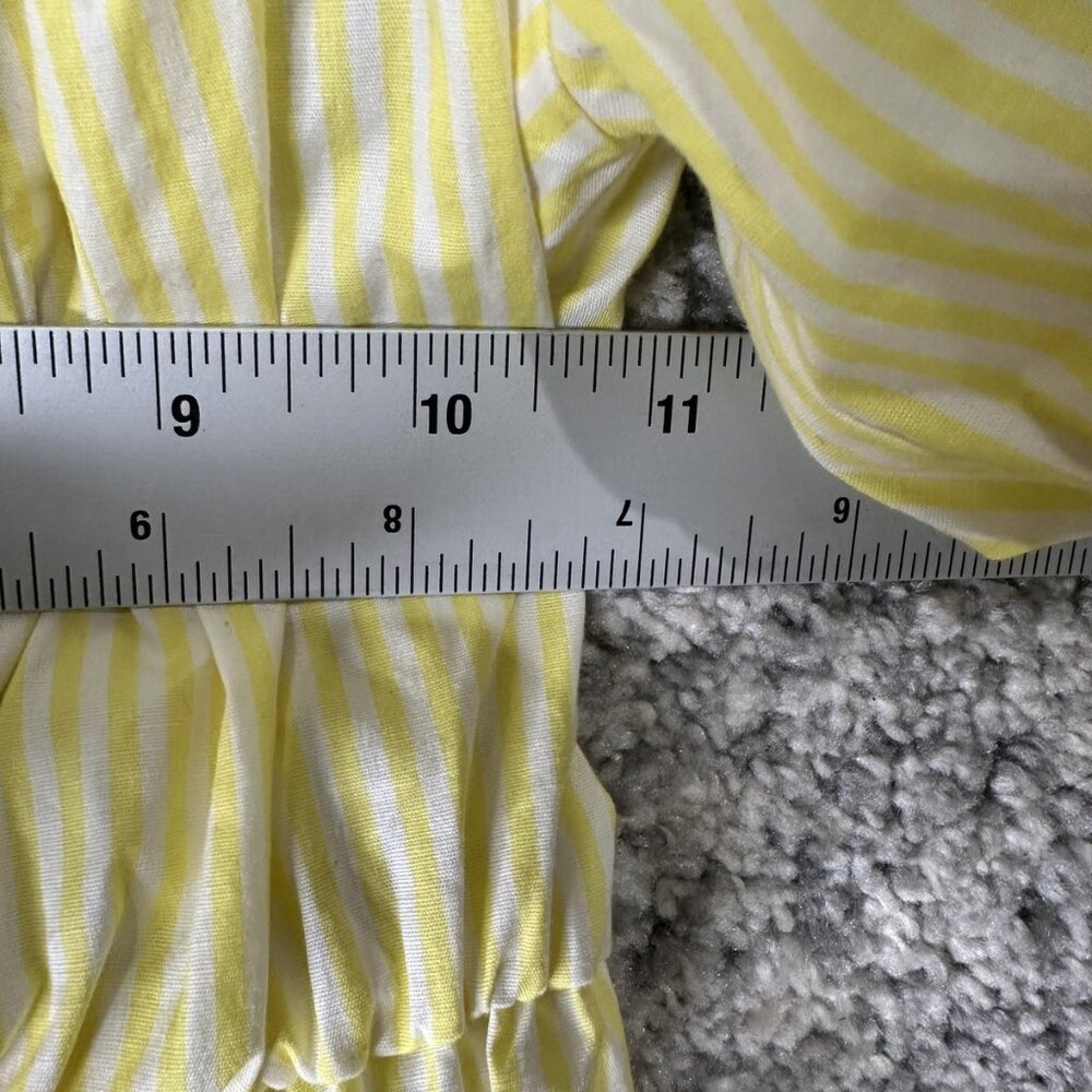 Show Me‎ Your Mumu Dress Womens XS Yellow Stripe Puff Sleeve Ruffle Mini USA - Picture 2 of 8
